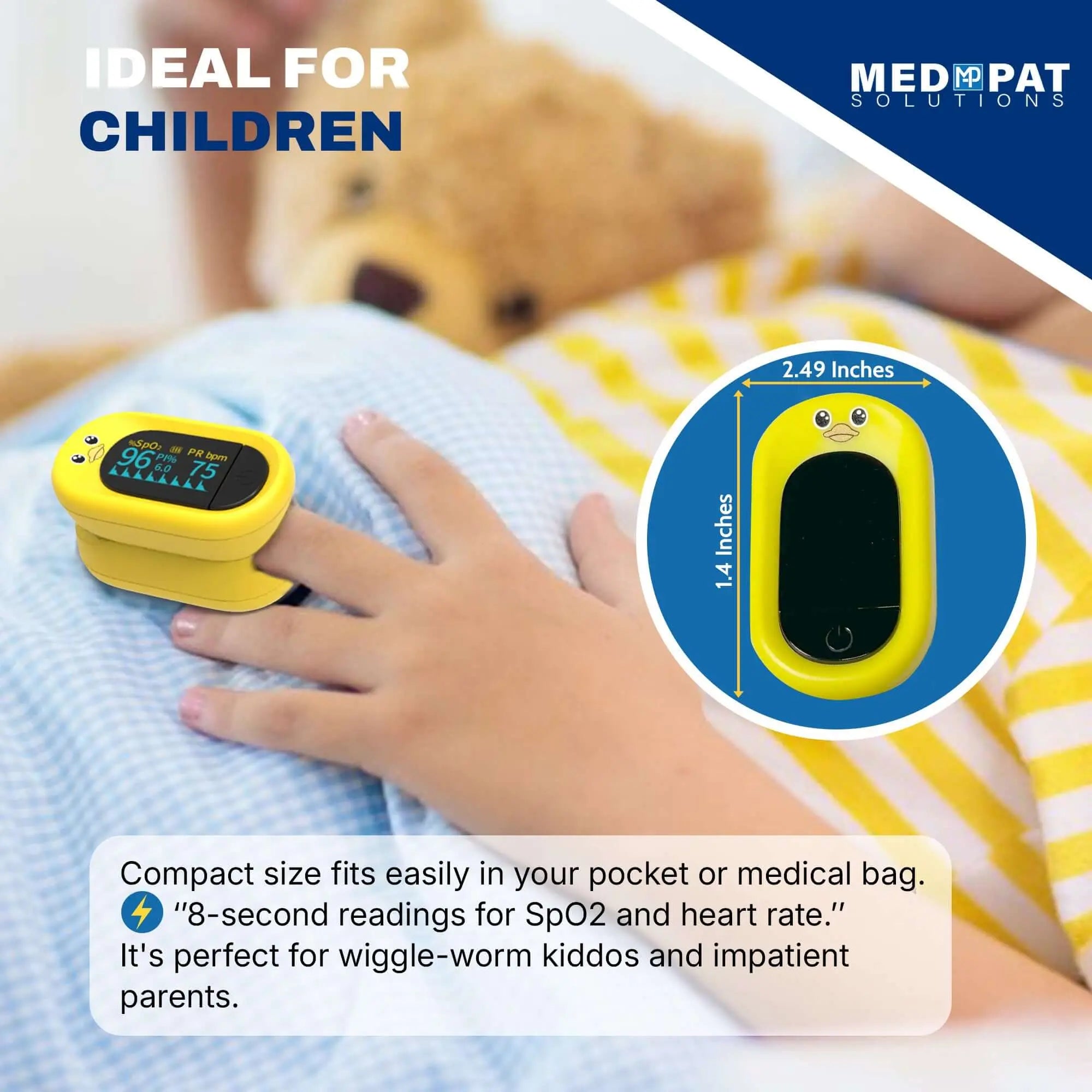 Med-Pat Ducky Kids Pulse Oximeter SpO2 Heart Rate