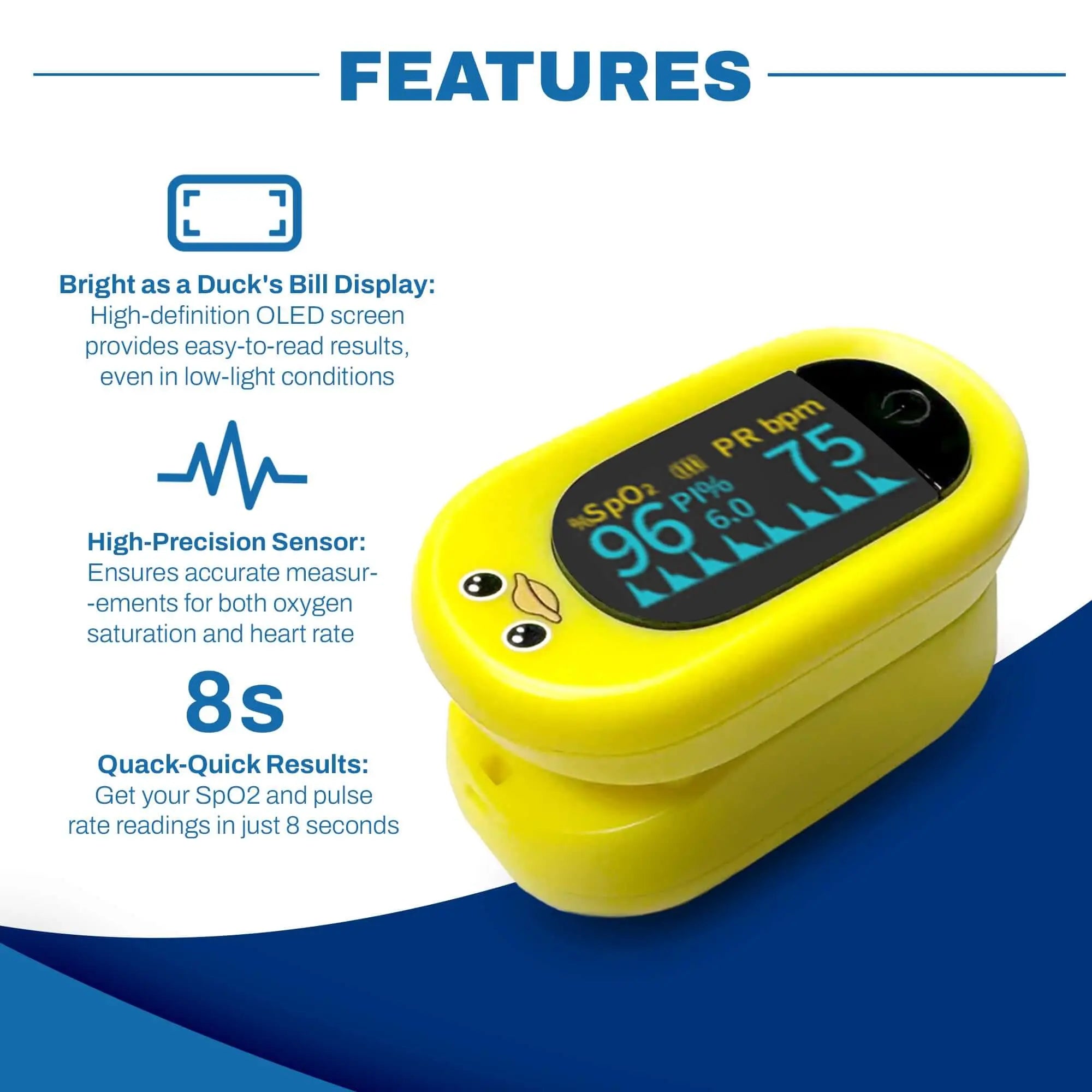 Med-Pat Ducky Kids Pulse Oximeter SpO2 Heart Rate